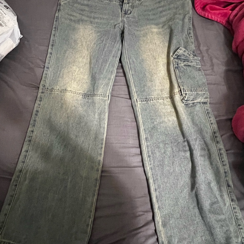 SHEIN Green Flare Wide Leg Jeans